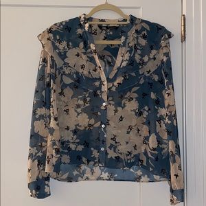 ZARA Floral Print Blouse with Ruffles. Size Medium